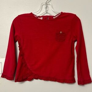 Zara Red Long Sleeve with lace trim and lace pocket. Size 3/4 EUC